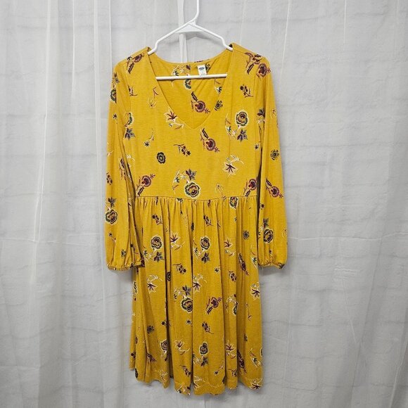 Old Navy Mustard Yellow Floral Boho Dress Festival Peasant M - Picture 9 of 12